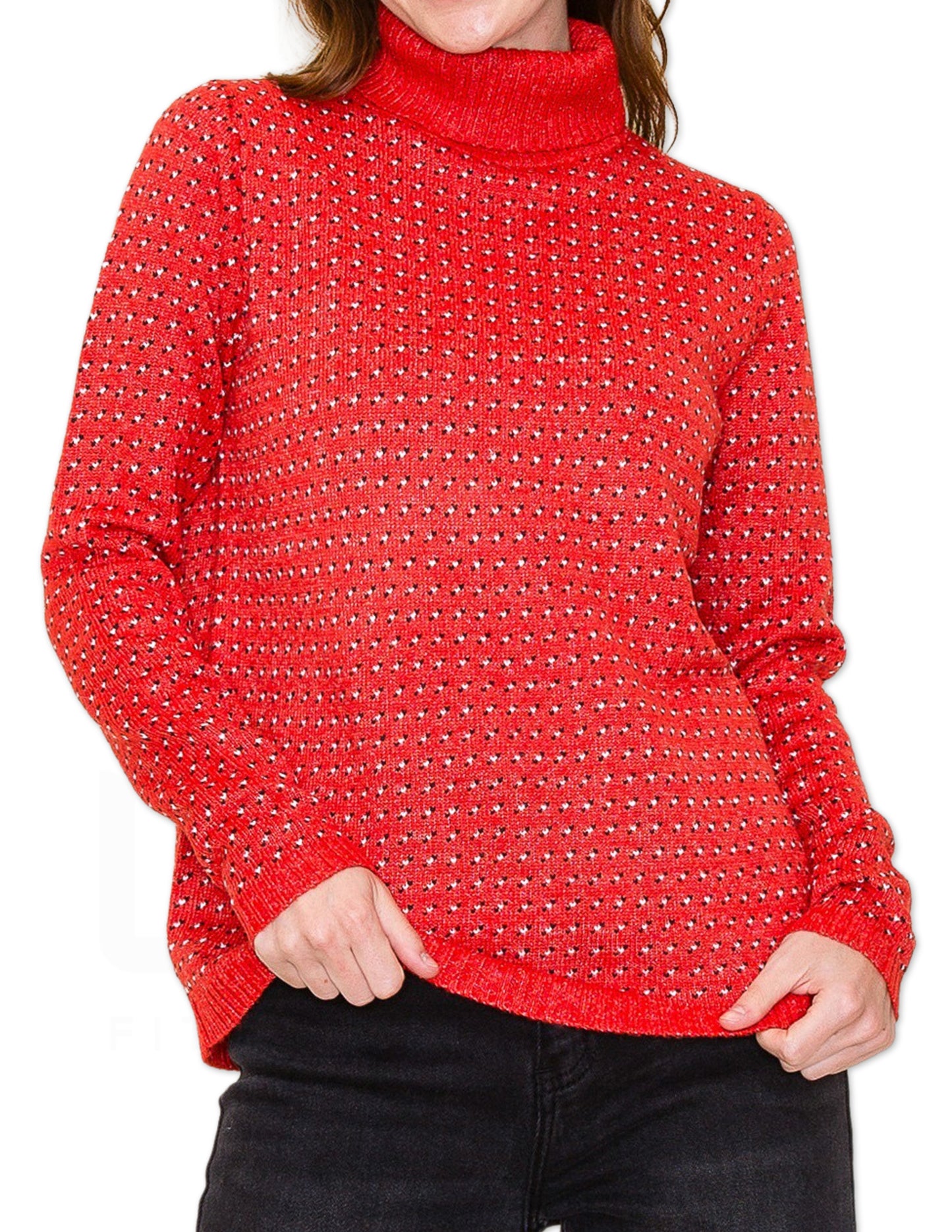Mini Hearts Turtleneck Sweater - Red