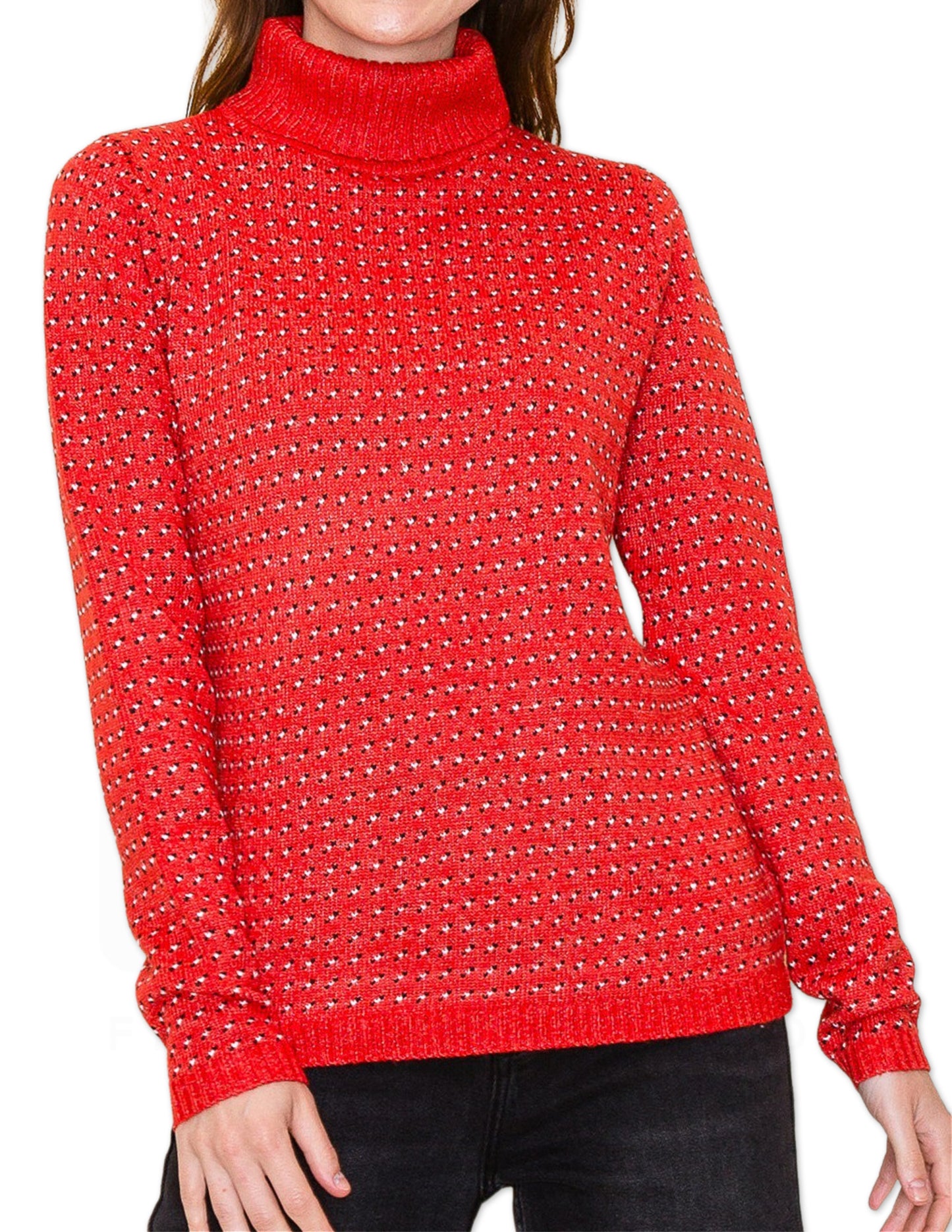 Mini Hearts Turtleneck Sweater - Red