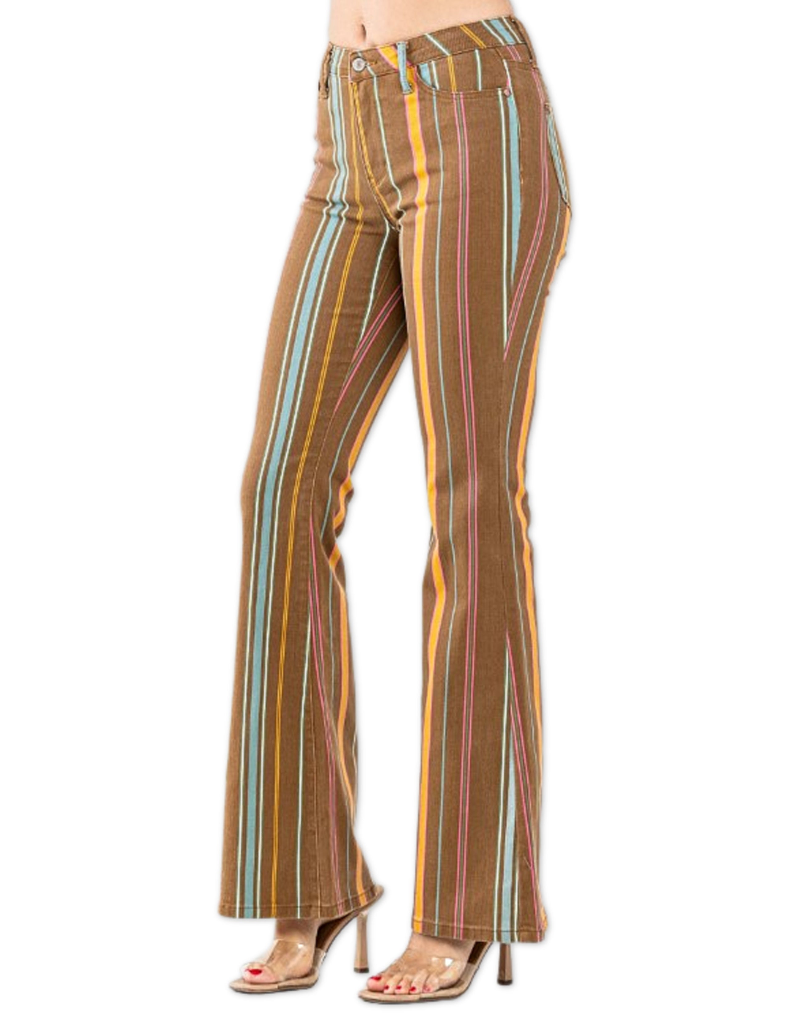 Mid Rise Stretch Stripe Flare