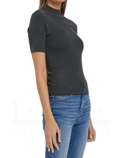 Ribbed Mock Neck Sweater - Charcoal