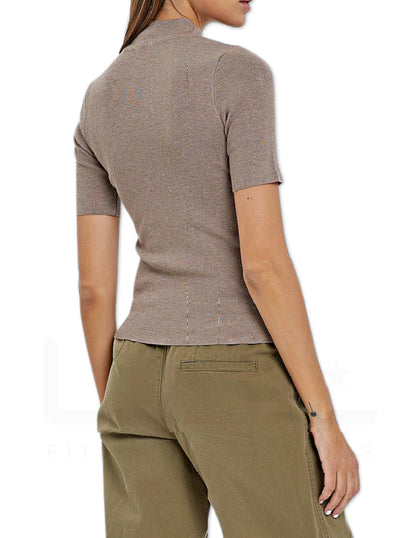 Ribbed Mock Neck Sweater - Mocha