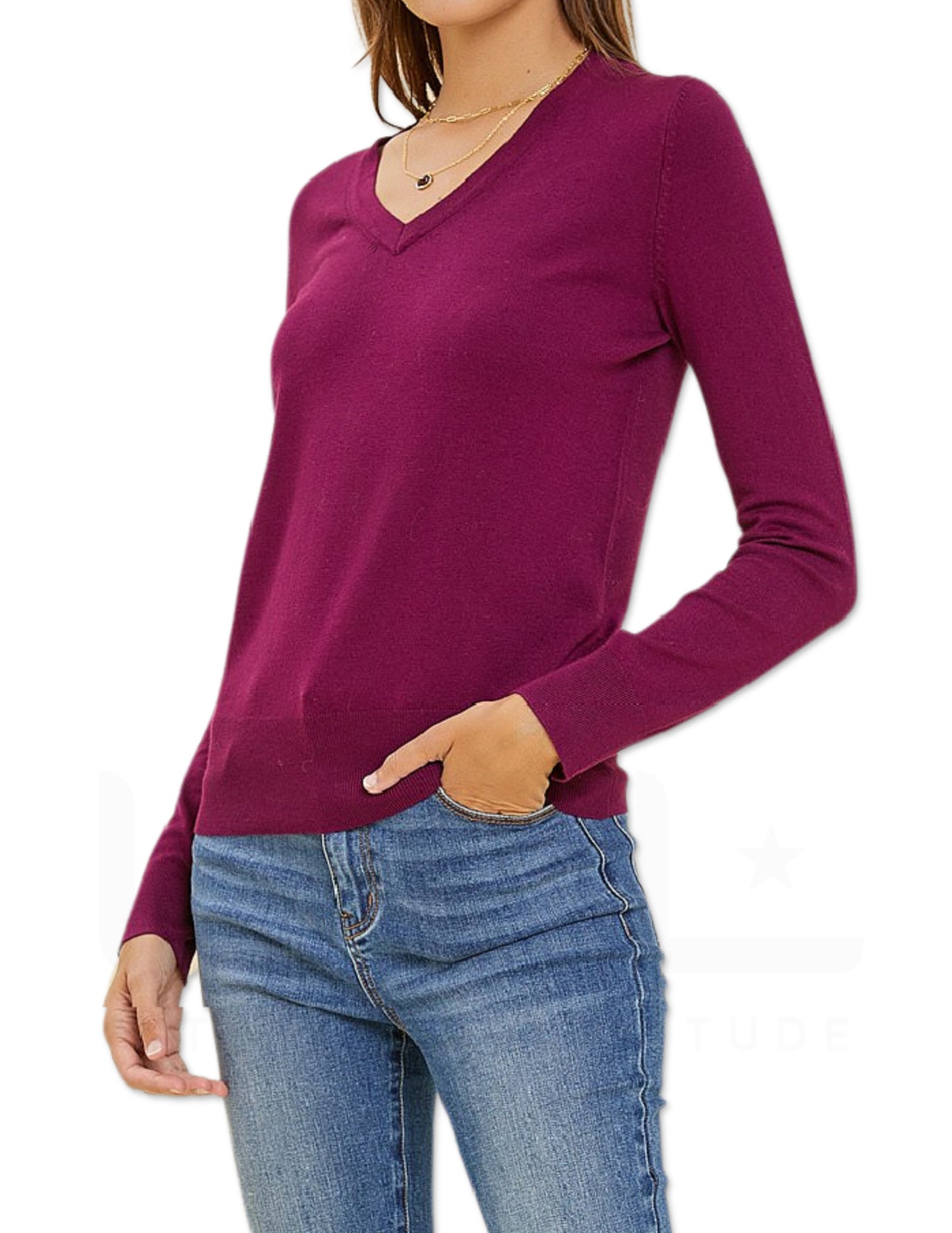 Lightweight V-Neck Sweater - Magenta