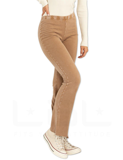 Mid-Rise Flare Pants - Pale Brown