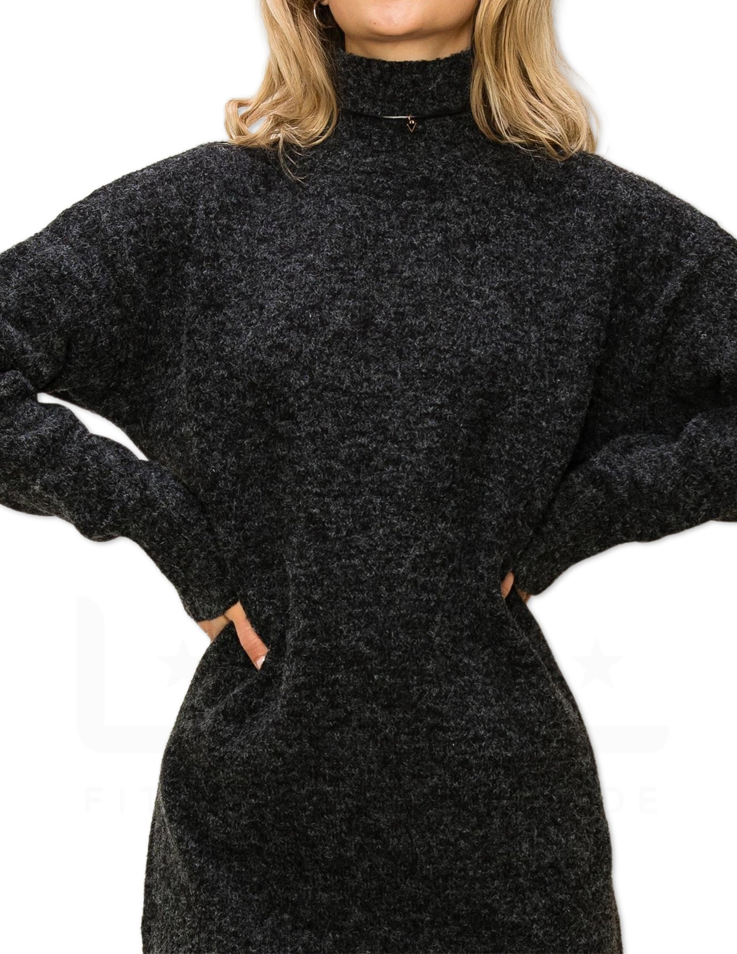 High Neck Sweater Dress - Black