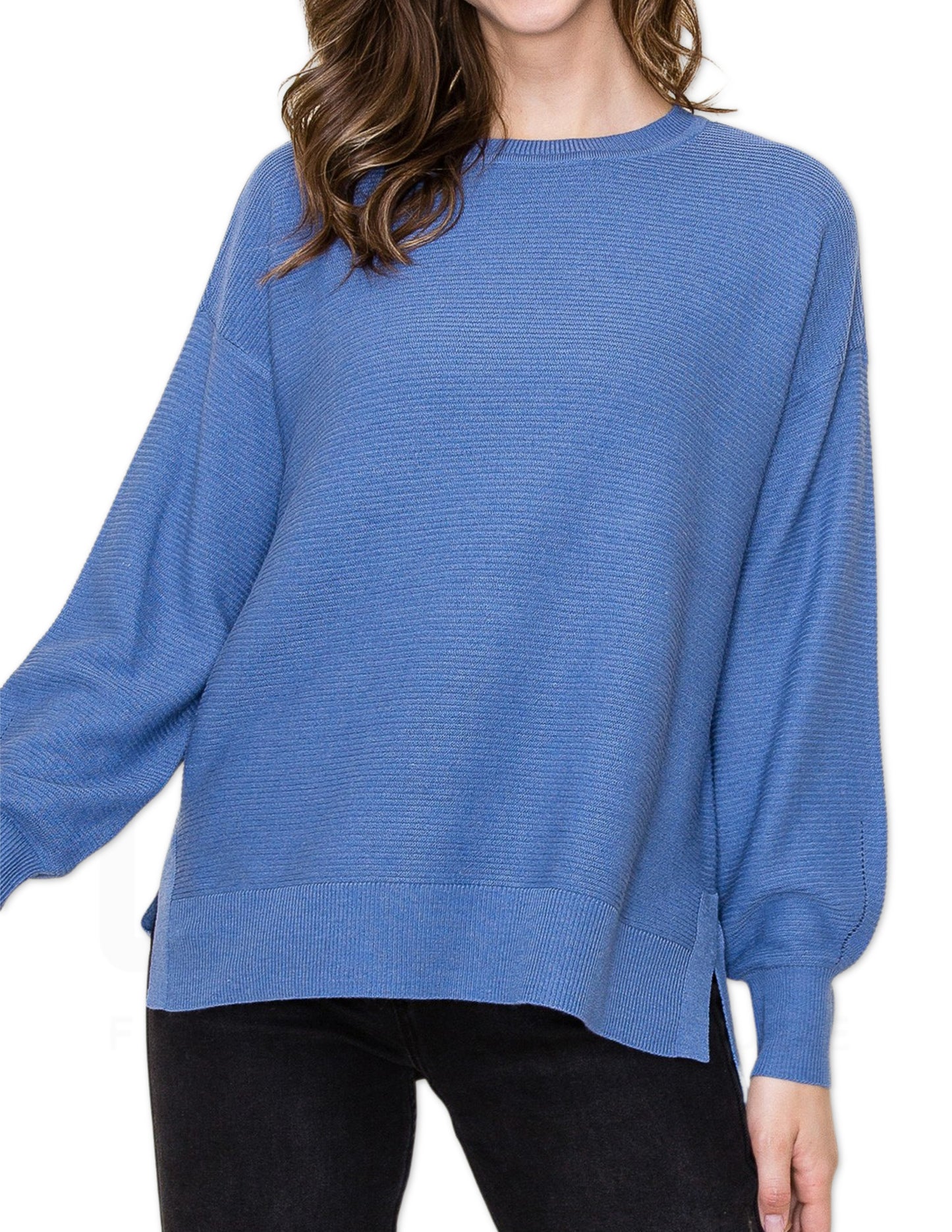 Ribbed Pullover Sweater - Light Blue