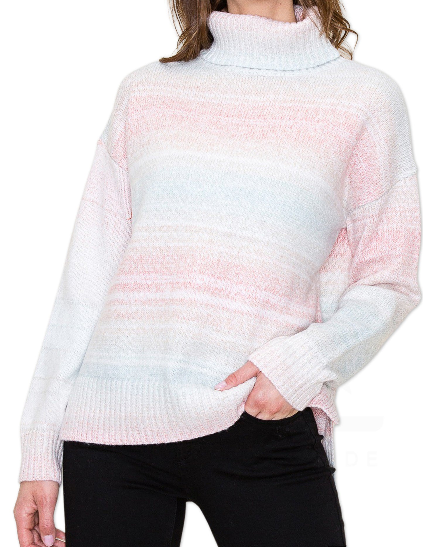 Ombre Turtleneck Sweater - Pink and Taupe