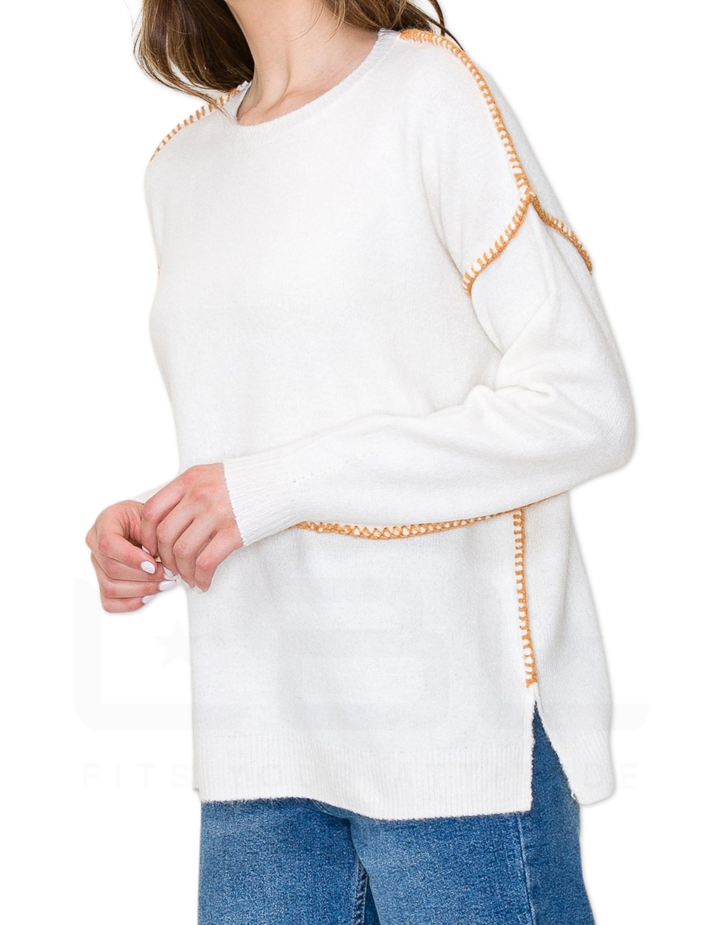 Exposed Seam Sweater - Camel and Ivory