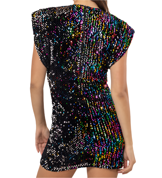 Multi Colored Sequin Velvet Mini Dress