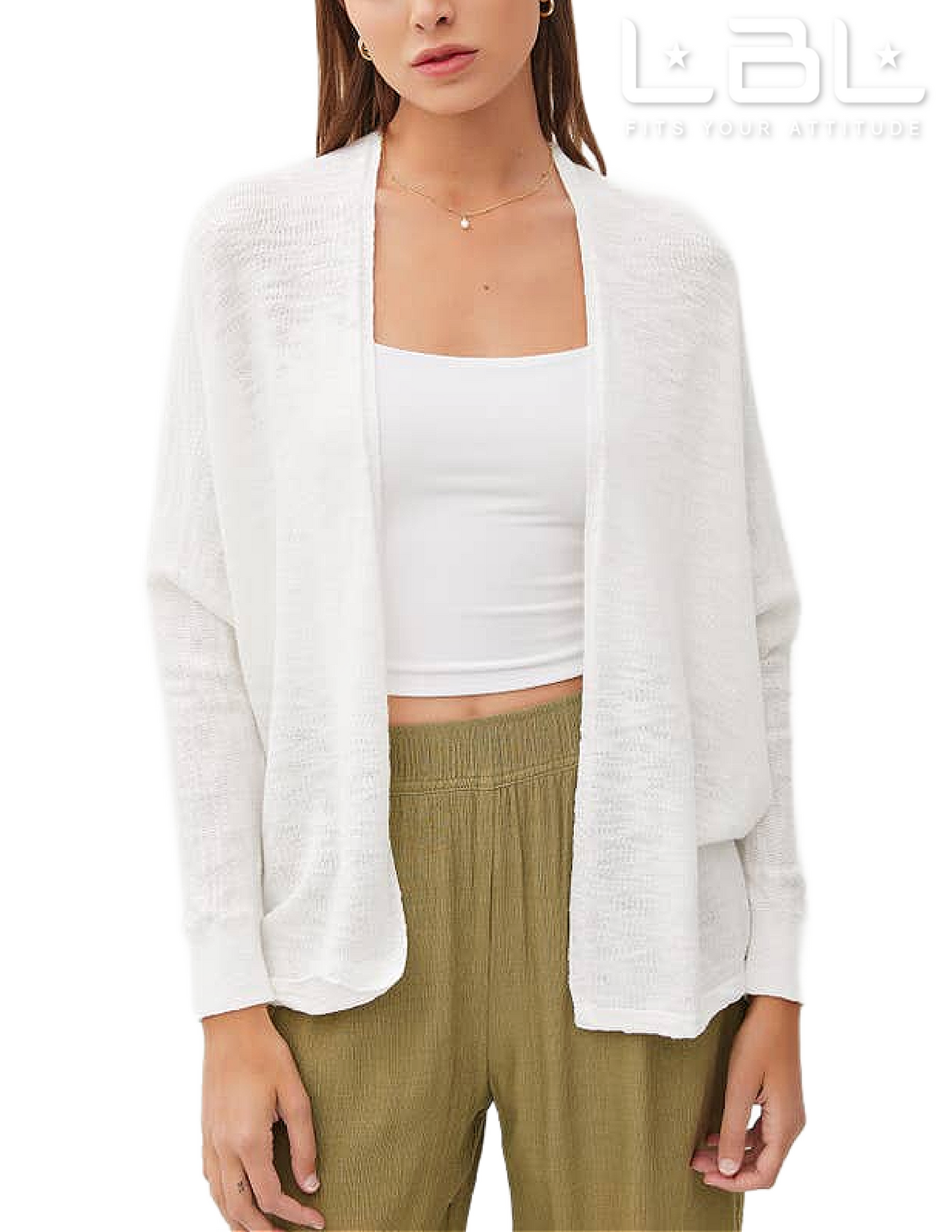 Open Front Dolman Sleeve - Off White