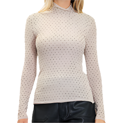 Beige Shimmer Mock Neck