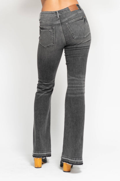 Gray Mid-Rise Washed Flare Jeans
