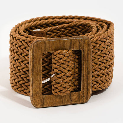 Wooden Square Buckle Braided Brown Belt