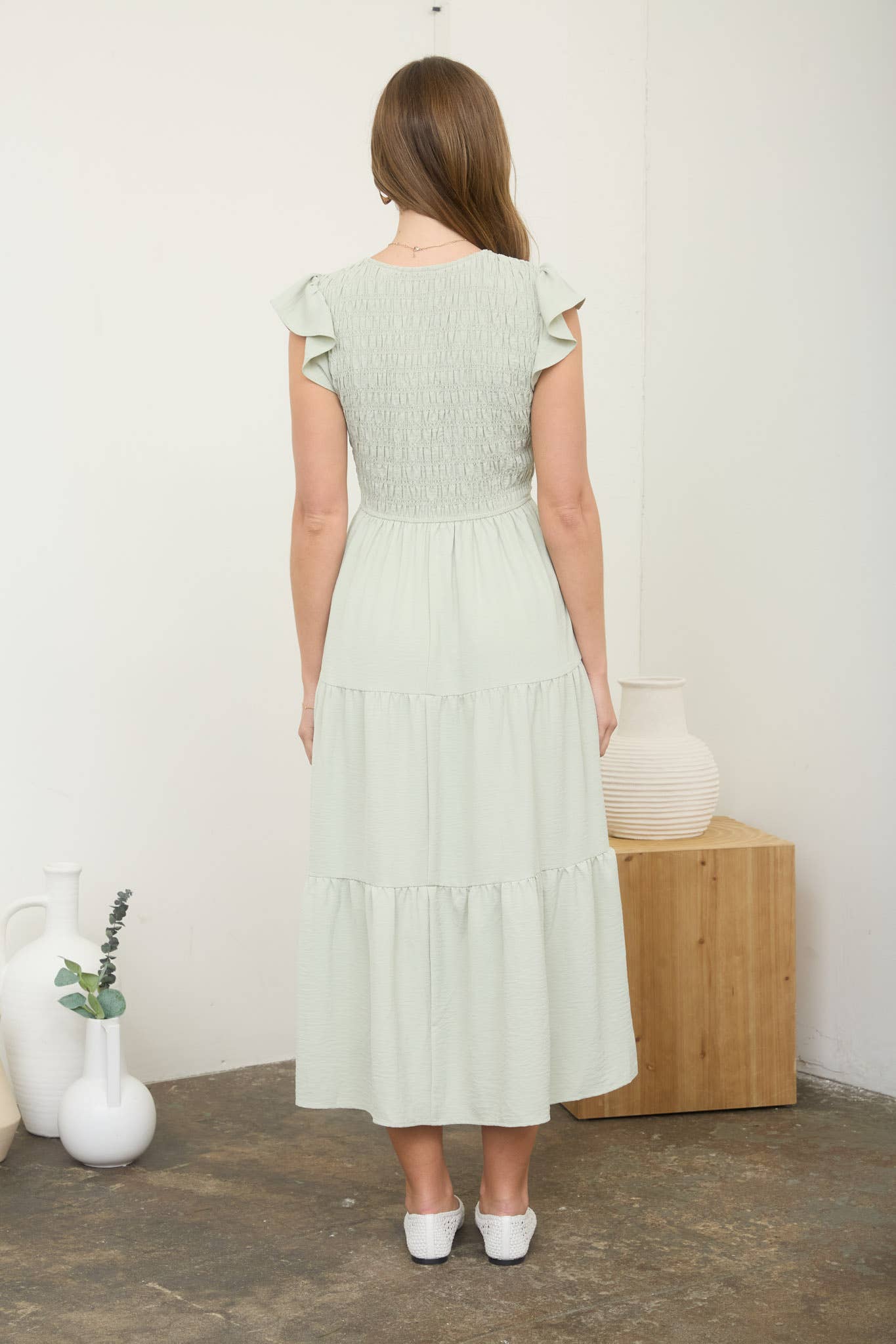 White Flutter Midi Dress