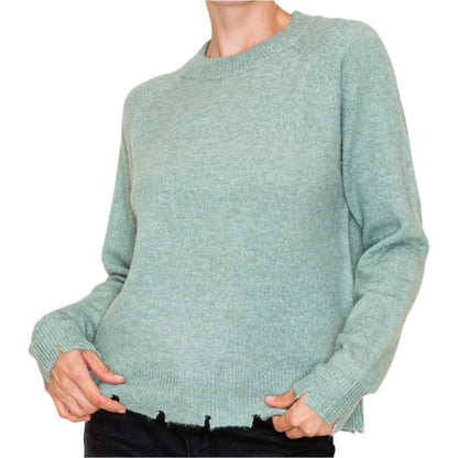 Winter Mint Distressed Hem Sweater