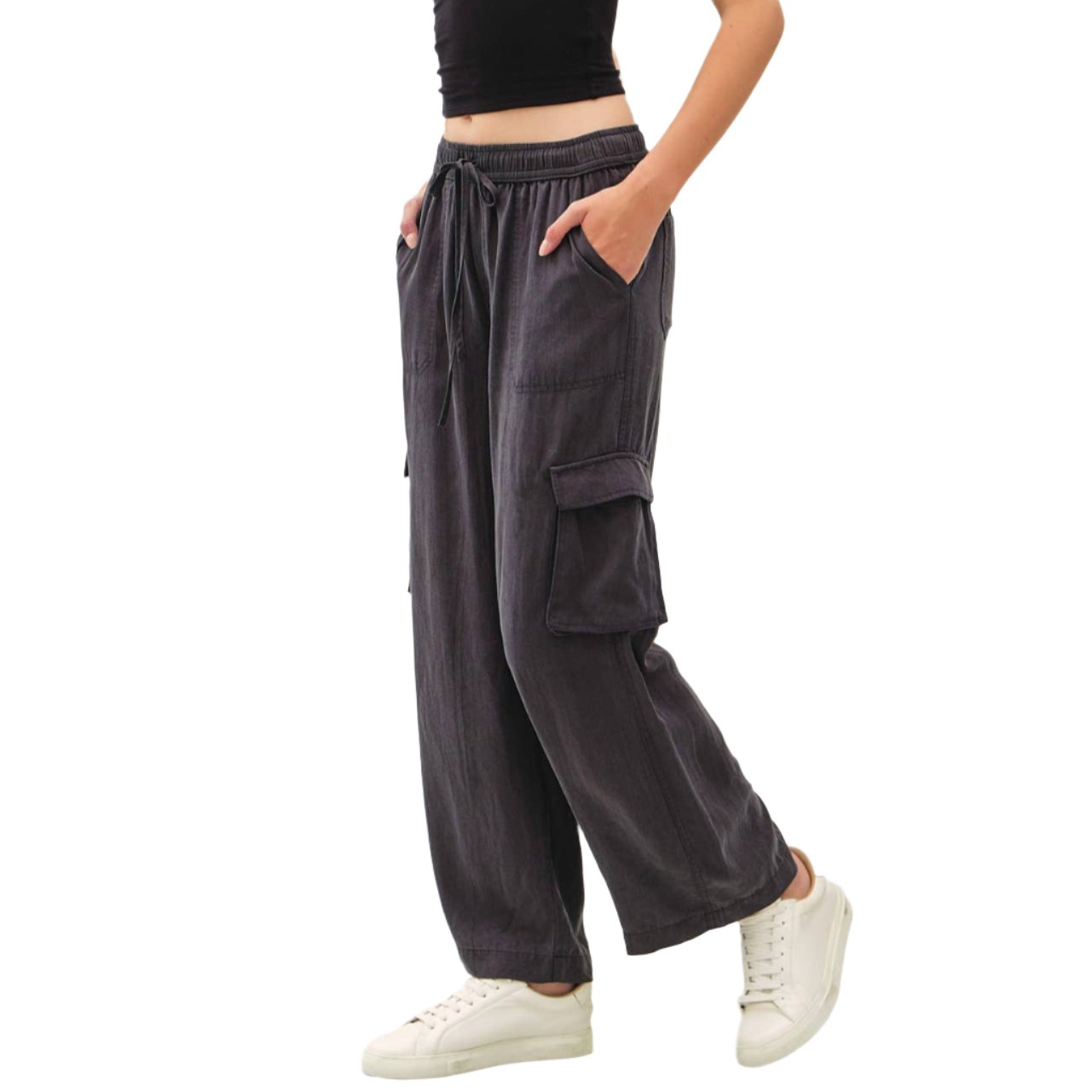 Drawstring Wide Leg Cargo Pants