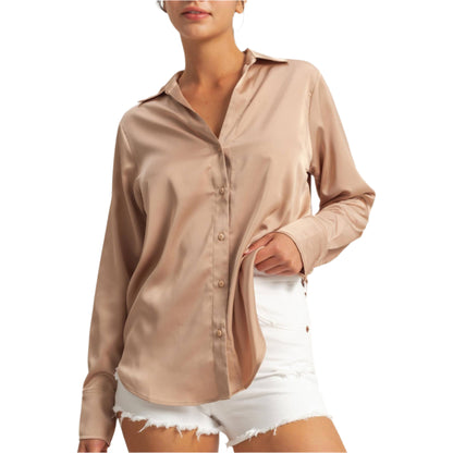 Spring Mocha Satin Blouse