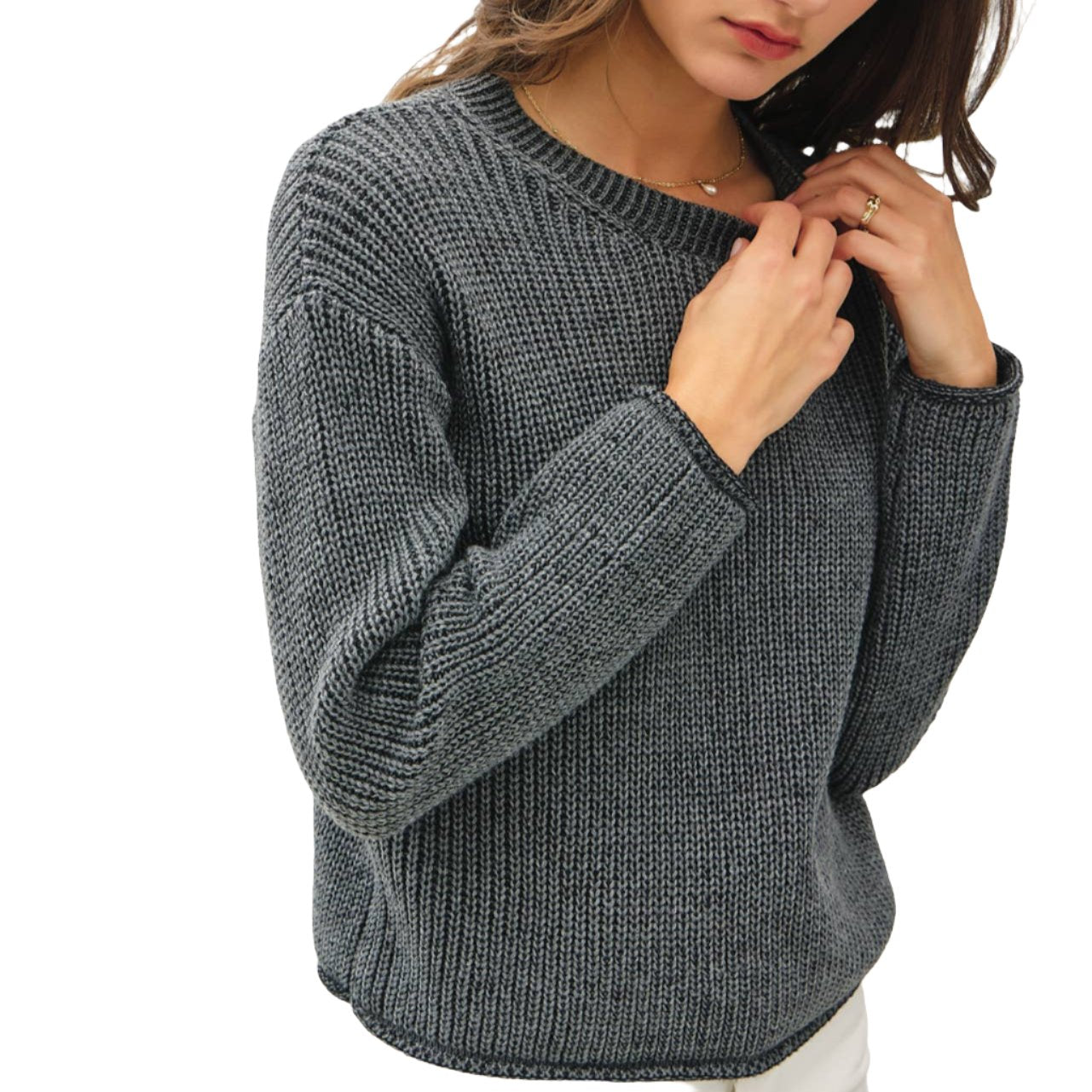 Charcoal Chunky Acid Wash Knit Sweater