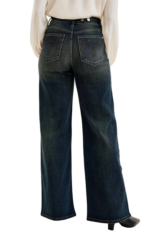 HW LUX Retro Wide w/ Adjustable BK Tab DK Whisky Night Jeans