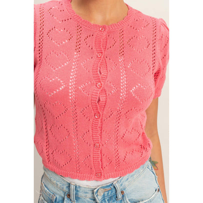 Taffy Pink Pointelle Knit Cardigan