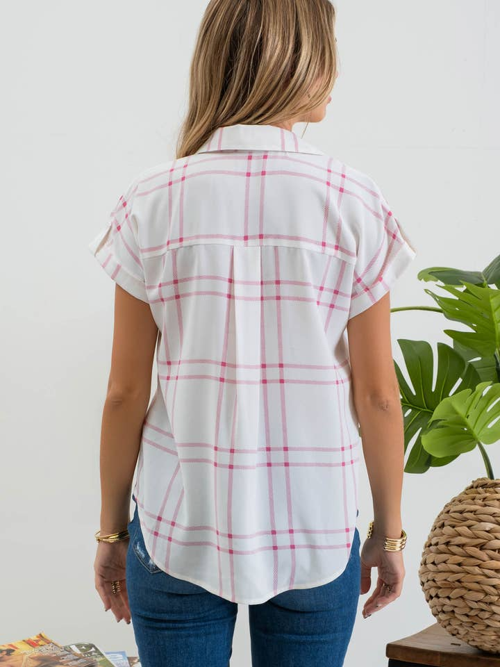 Pink Plaid Short Sleeve Shirt