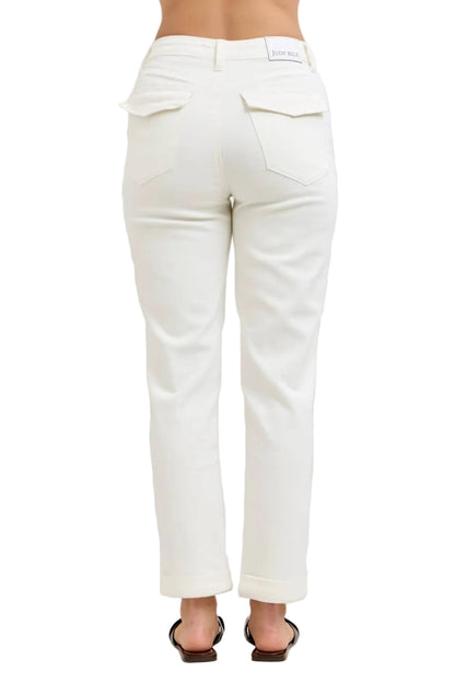 White jeans on a plain background