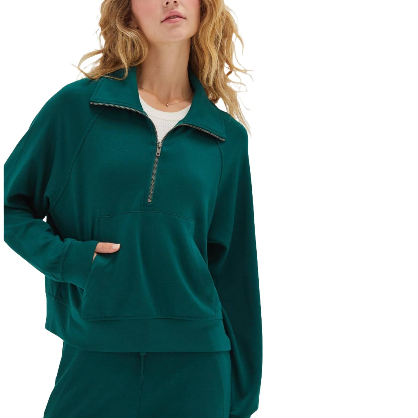 Hunter Green Half Zip Collar Sweatshirt