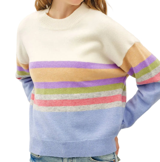 Ivory Multi-Color Blocked Sweater