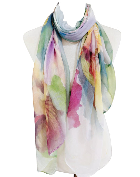 Feather Touch Watercolor Iris Garden Scarf