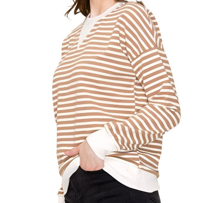 Crew Neck Textured Stripe Pullover