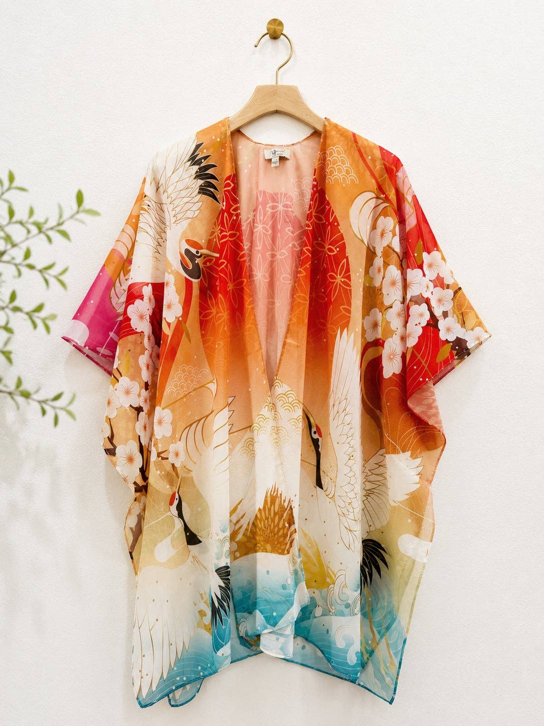 Japanese Crane Wave Cherry Blossom Kimono