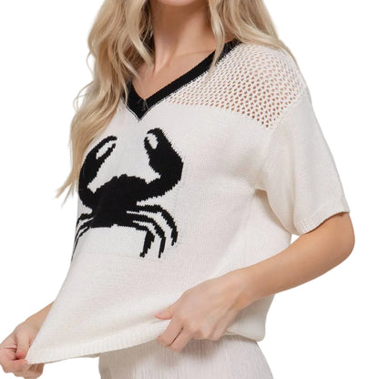 Crab V-Neck Jacquard Sweater