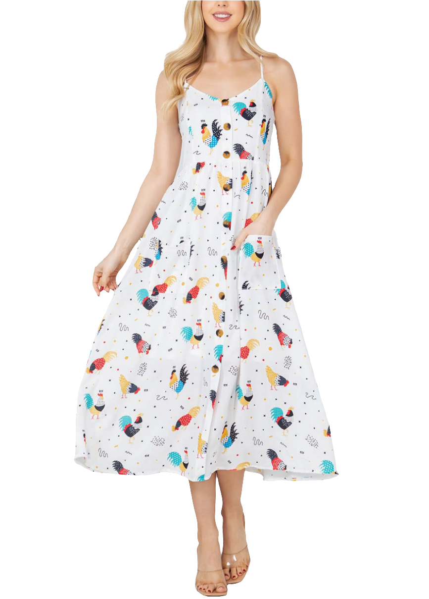 Colorful 🐓 Rooster Maxi Dress