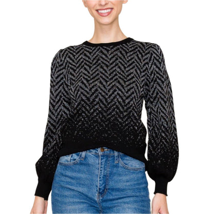 Black Chevron Pattern Lurex Sweater