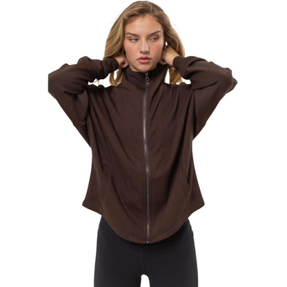 High Neck Zip-Up In Espresso