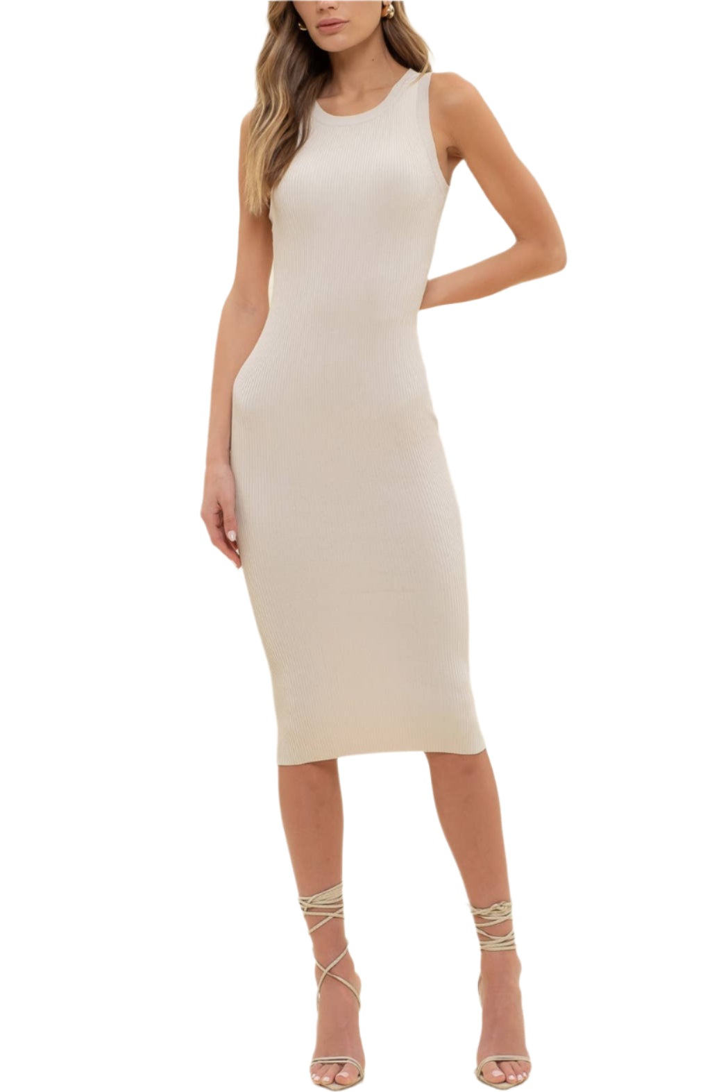 Resort Natural Ribbed Knit Tank Midi Dress