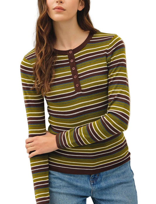 Olive Striped Henley