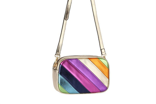 Crossbody Multi Color Long Strap Handbag: Gold