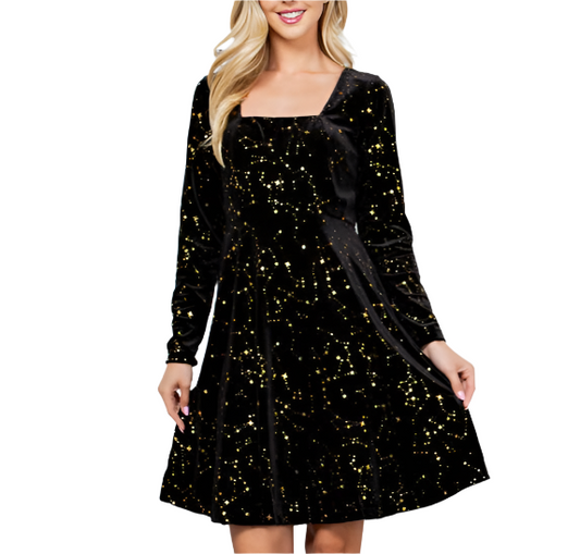 Celestial Black Velvet Dress