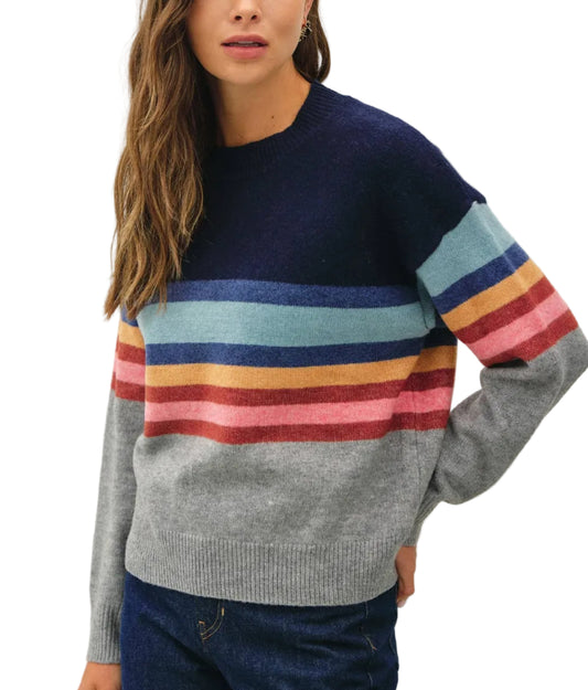 Navy Multi-Color Blocked Sweater