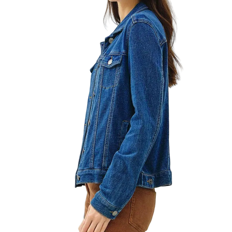 Dark denim garment-dye cotton fleece trucker jacket