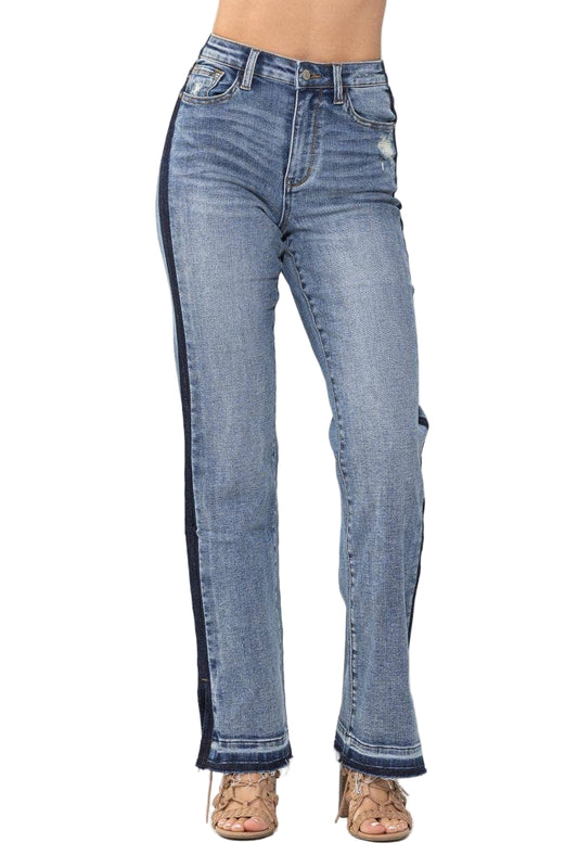 Light blue jeans with a white background