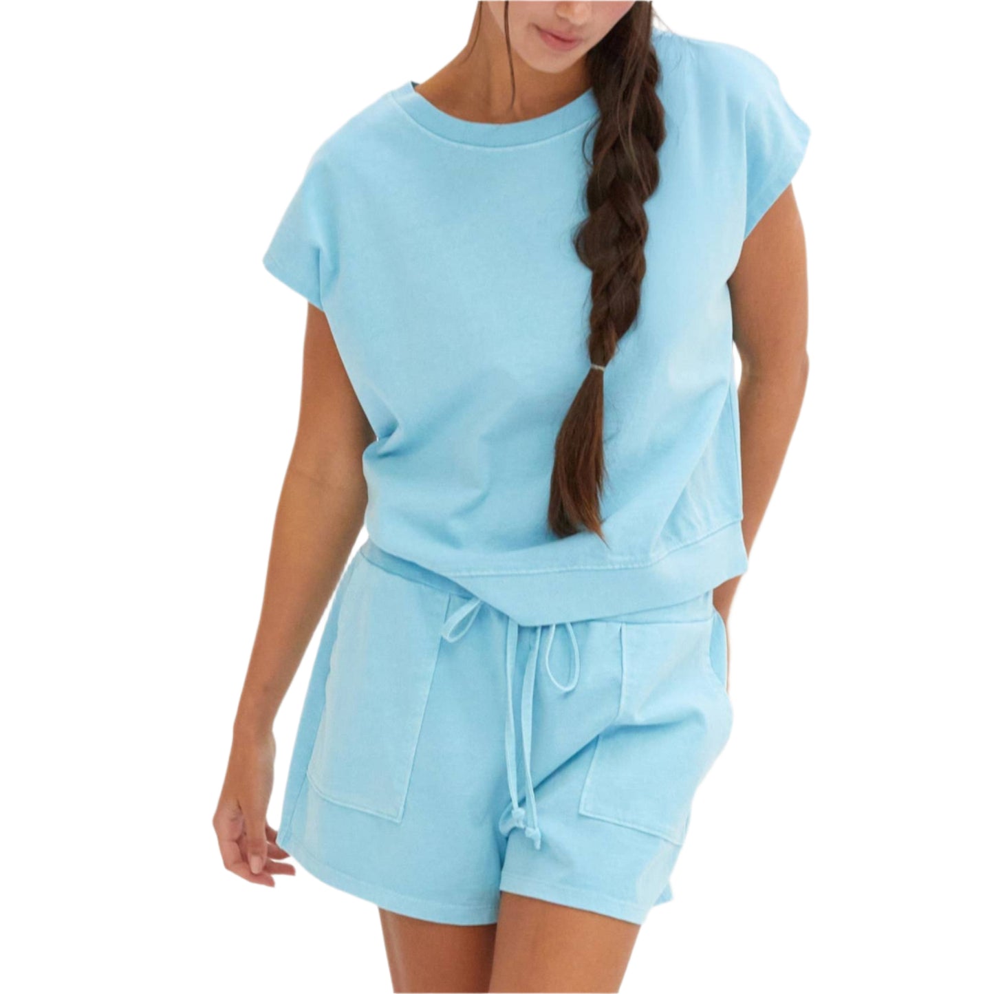 Iced Aqua Matching Top And Shorts Set