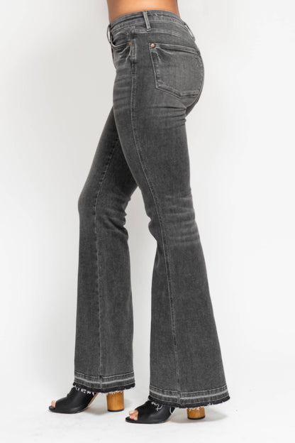 Gray Mid-Rise Washed Flare Jeans