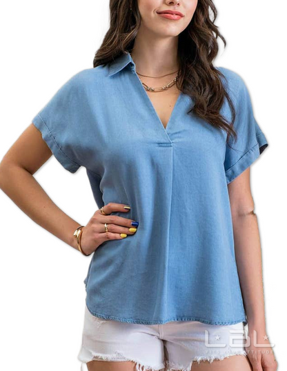 Collared Short Sleeve Top