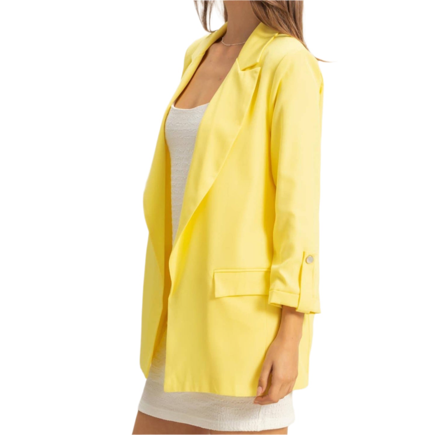 Lemon Roll-Up Three Quarter Sleeve Open Blazer