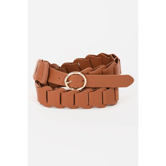 Brown Faux Leather Braid Link Belt