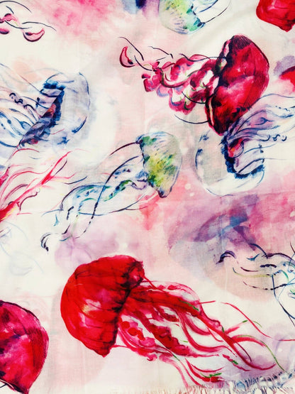 Eyelash Fringe-Detailed Jellyfish Scarf/Shawl