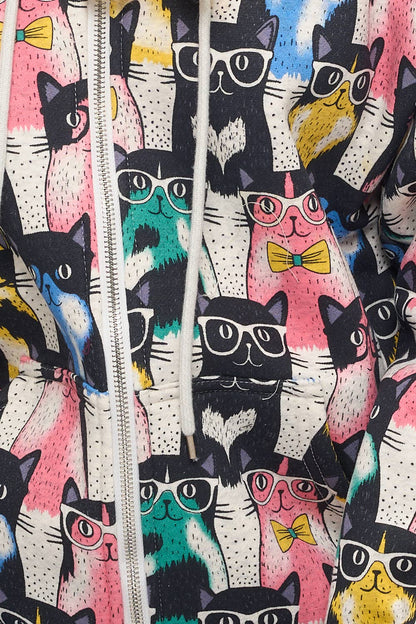 Pre-Order Colorful Nerdy Cats Zip-Up Hoodie