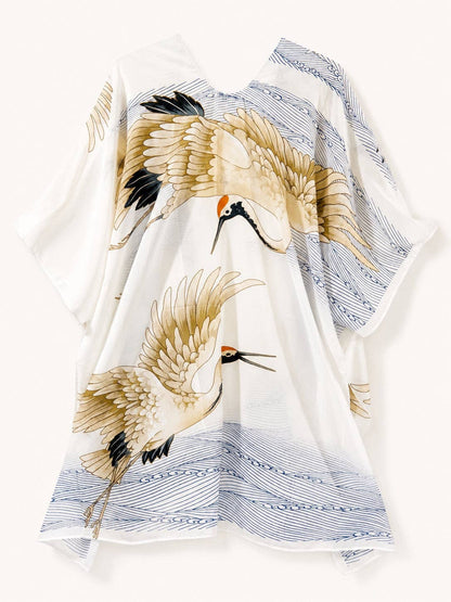Japanese Wave Crane Kimono