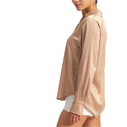 Spring Mocha Satin Blouse